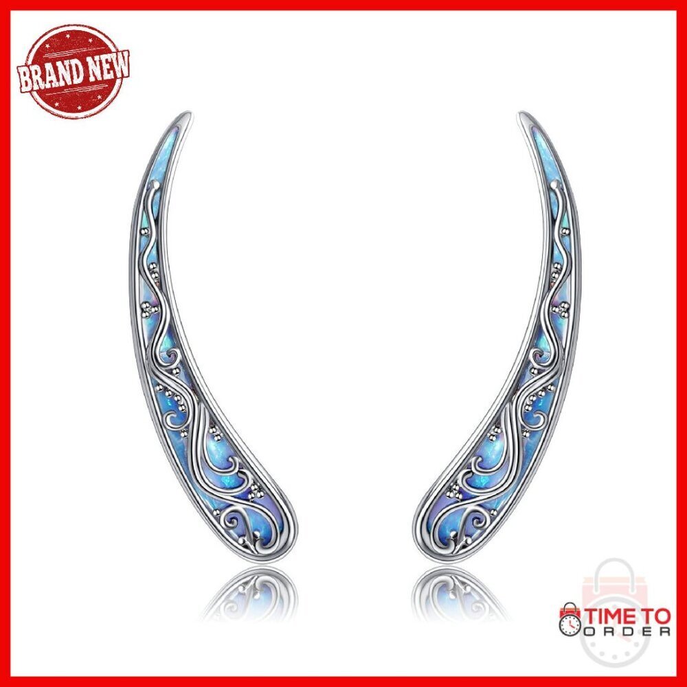 Sterling Silver Filigree Ear Climbers with Blue Opal, 1 Inch